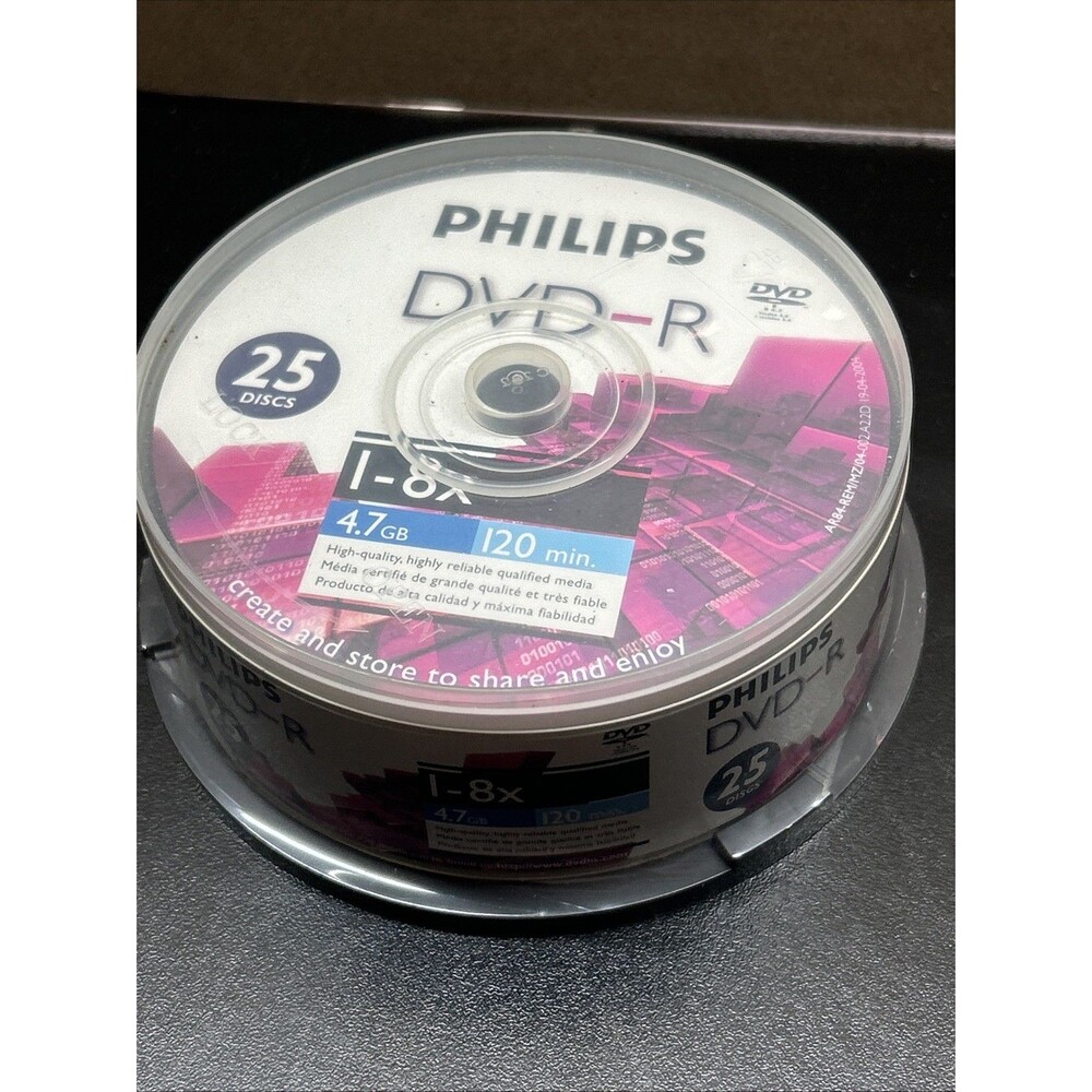 Philips DVD-R Pack of 25 - New Sealed 1-8x 4.7GB 120 Minutes - New Sealed